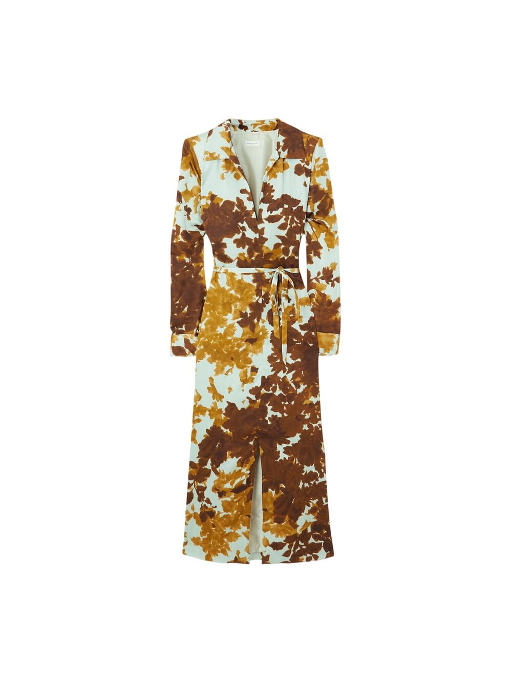 Dries Van Noten Belted Brown Charmeuse Midi Dress Size FR 36 / US 4